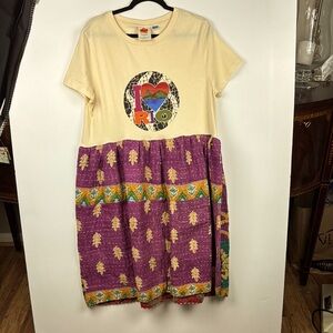 FARM Rio Cream and Purple Midi Dress